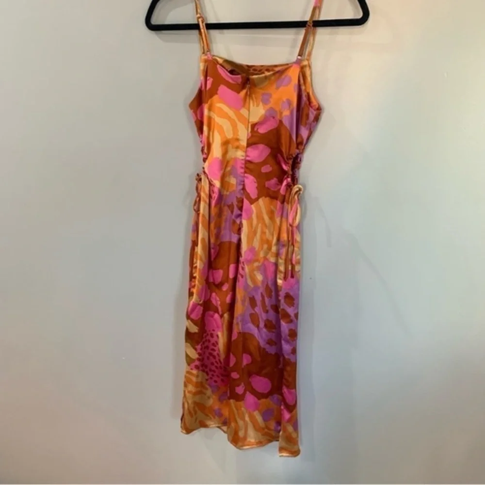 ✅ Christian Lacroix Dress Keyhole Midi Satin in Pink Orange